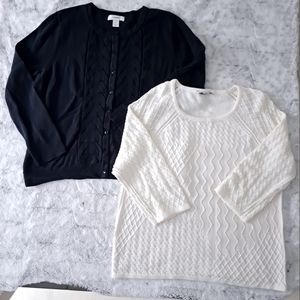 CJ BANKS sweater Set blue Button cardigan cream crewneck Sweaters. Size X. (14w)